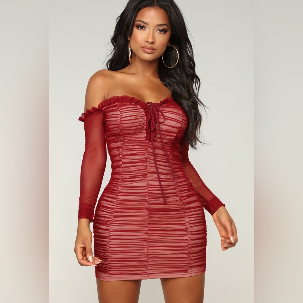 Ruched burgundy dress